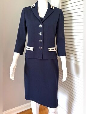 St. John Navy Blue Suit - Jacket & Dress Classic Tailored Sz 4